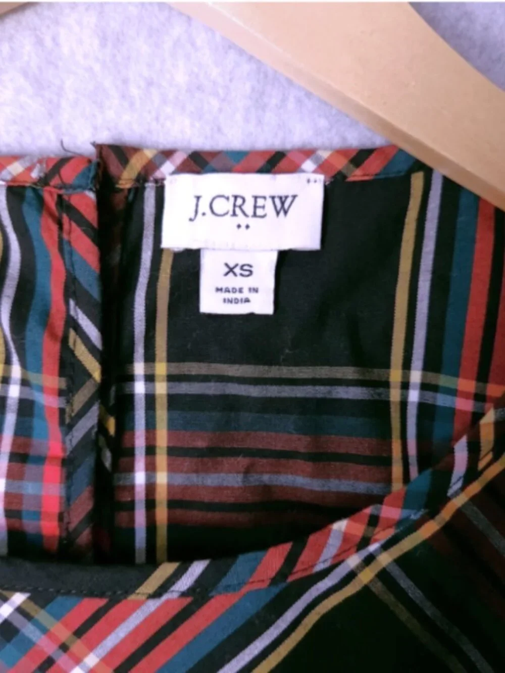 J Crew Stewart‎ Tartan Plaid Puff-Sleeve Top Women's Size XS Black Red AG864